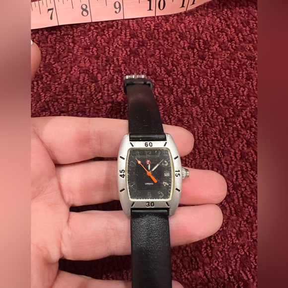 Michele Urban Mini Aluminum antique Dial Black Band Watch 72-196-A Swiss rare - Picture 5 of 8